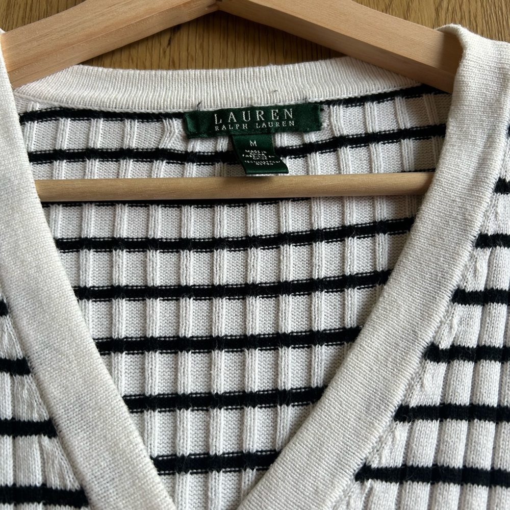 Lauren Ralph Lauren Black & White Windowpane V-Neck Knit 14 in P2P